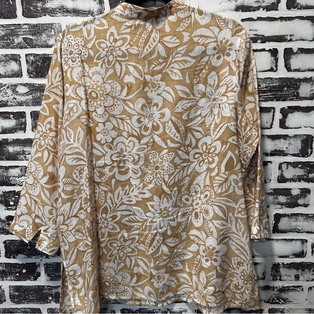 Laura Ashley Beige & White Floral Embroidered Linen Tunic Size L - Picture 3 of 7